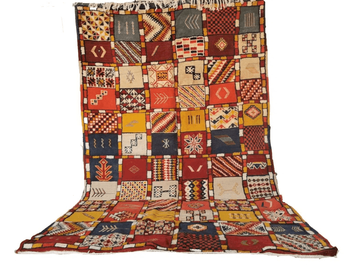 83-TML275158 Vibrant Traditional Handmade Moroccan Rug 9x5.2 ft.Camel Hair Genuine Berber Carpet