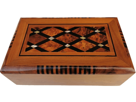 T131- 7.8x4.7 inch- Handmade Thuya Burl Jewellery/Cufflinks Box. Inlaid Jewellery/Cufflinks Box 20x12 cm