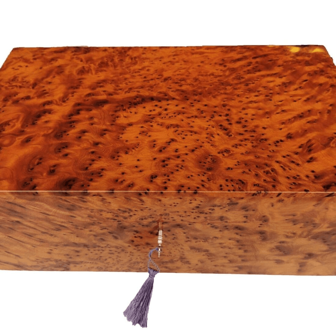 T147- Luxurious Thuya Burl Large Jewellery Box. 15.7x9.4x6.6"
