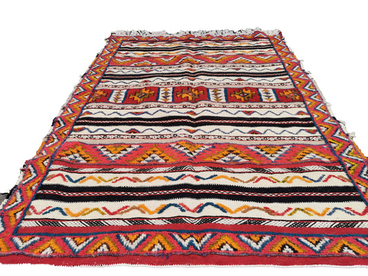 R208-Handmade Large Colourful Moroccan Berber Rug. Camel Wool Carpet-6.5x4.9 ft 200x150cm