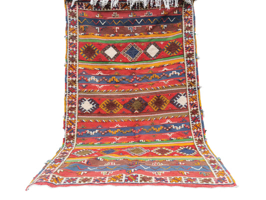111-TML250155 Handmade Large Colourful Moroccan Berber Rug.250x155 cm. Camel Wool Carpet