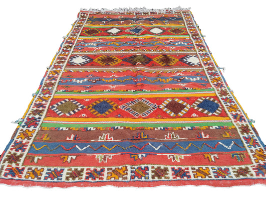 111-TML250155 Handmade Large Colourful Moroccan Berber Rug.250x155 cm. Camel Wool Carpet