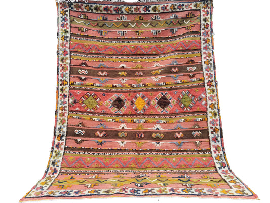 110-TML260150- Handmade Large Colourful Moroccan Berber Rug. 8.6x4.9 Ft Camel Wool Carpet