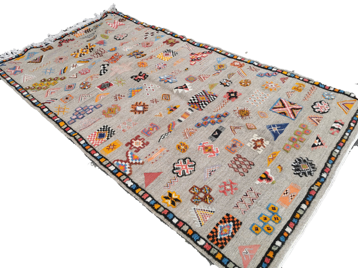 106-TML260140- Large Grey Moroccan Berber Rug. -8.6×4.5 Ft Hand Embroidery
