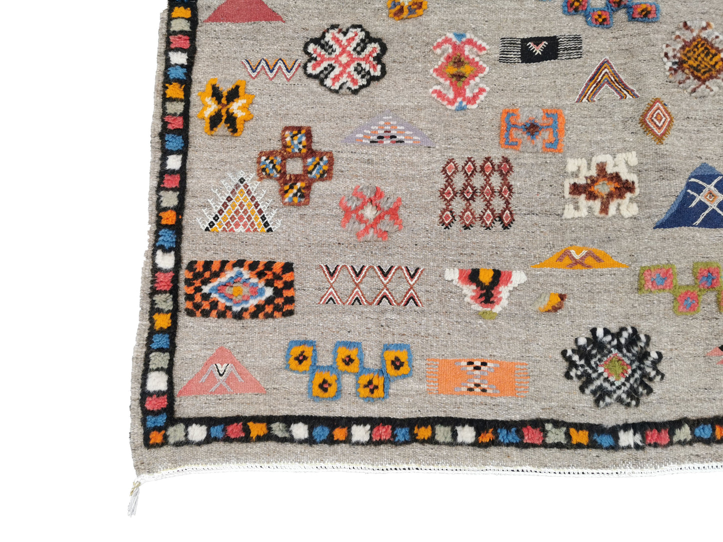 106-TML260140- Large Grey Moroccan Berber Rug. -8.6×4.5 Ft Hand Embroidery