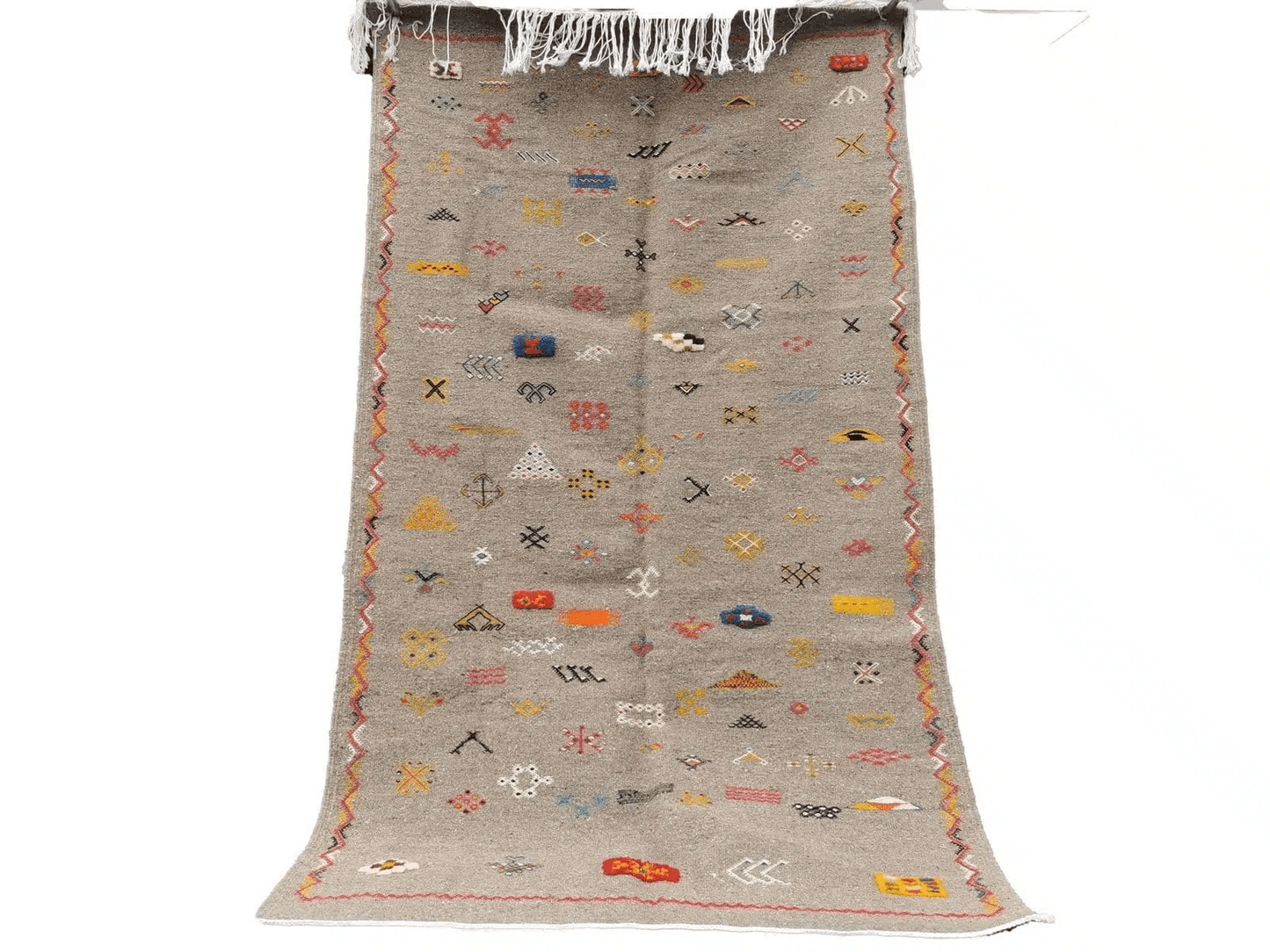 R119- Handmade Grey Moroccan Berber Rug. Camel Wool Carpet- 6.5×3.8 ft 200x118cm