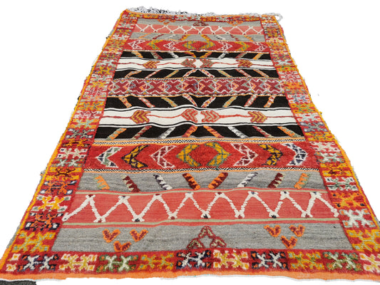 R121- Handmade Colourful Moroccan Berber Rug. Camel Wool Carpet- 8.5x5.3 ft 260x162cm