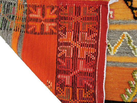 R223- Handmade Colourful Moroccan Berber Rug. Camel Wool Carpet- 7.8x5 ft 240x155cm