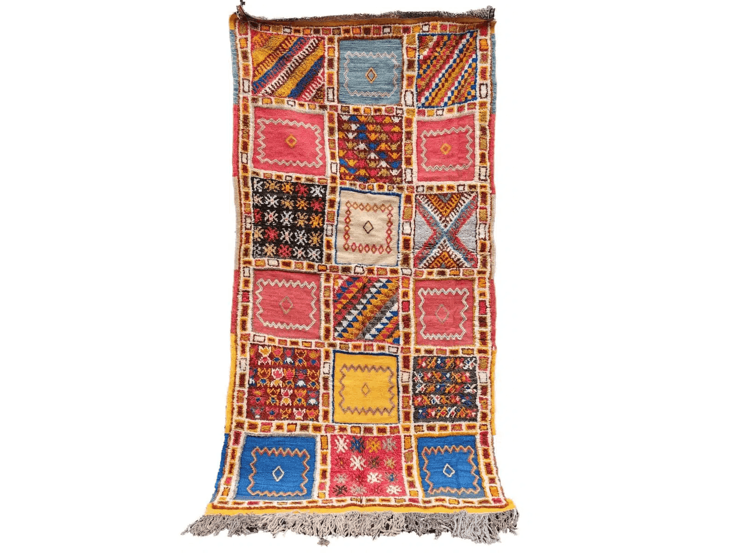 R188-Handmade Medium Colourful Moroccan Berber Rug. Camel Wool Carpet-5.2x4.5 ft 160x140cm