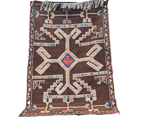 R240- Handmade Large Colourful Moroccan Berber Rug. Camel Wool Carpet-  220x143cm