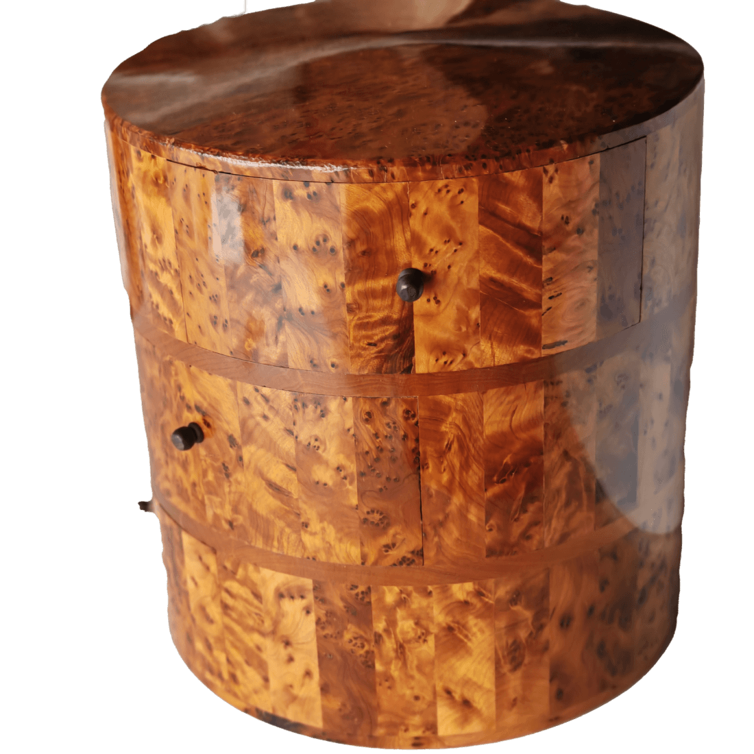 T162- Art Deco Luxurious Jewellery Box Made of Thuya Bur 30cm x20 cm diameter