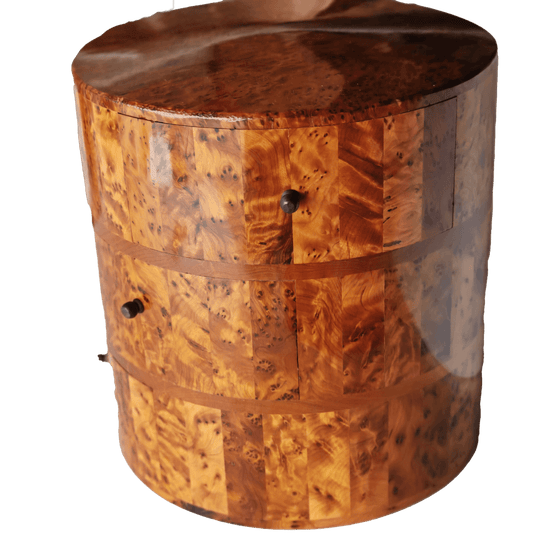T162- Art Deco Luxurious Jewellery Box Made of Thuya Bur 30cm x20 cm diameter