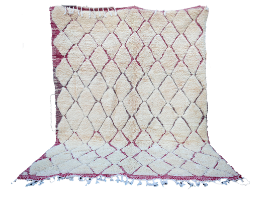 RB318- Cream Authentic Beni Ouarain  Moroccan Rug 100%wool  8.5x6.5ft  260x200 cm