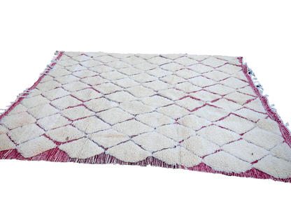 RB318- Cream Authentic Beni Ouarain  Moroccan Rug 100%wool  8.5x6.5ft  260x200 cm