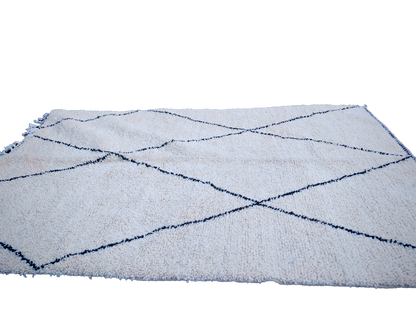 RB317- Cream Authentic Beni Ouarain  Moroccan Rug 100%wool  8.5x5.2ft  260x170 cm
