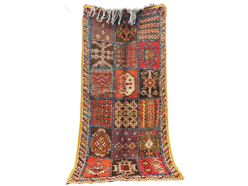 R310-Vintage Moroccan Patchwork Rug – Handwoven Amazigh Artistry 200x100cm