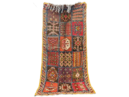 R310-Vintage Moroccan Patchwork Rug – Handwoven Amazigh Artistry 200x100cm
