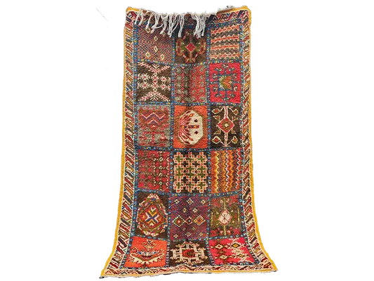 R310-Vintage Moroccan Patchwork Rug – Handwoven Amazigh Artistry 200x100cm