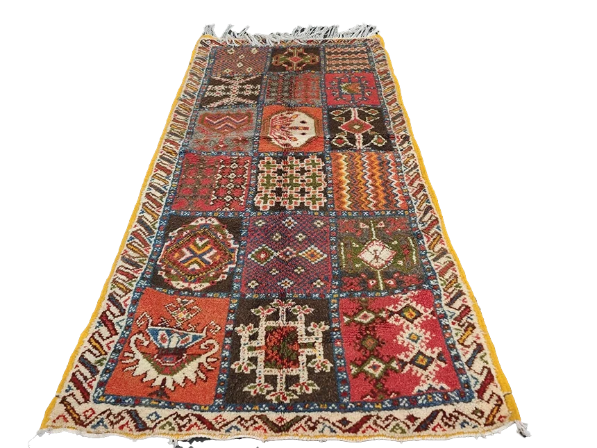 R310-Vintage Moroccan Patchwork Rug – Handwoven Amazigh Artistry 200x100cm