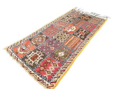 R310-Vintage Moroccan Patchwork Rug – Handwoven Amazigh Artistry 200x100cm