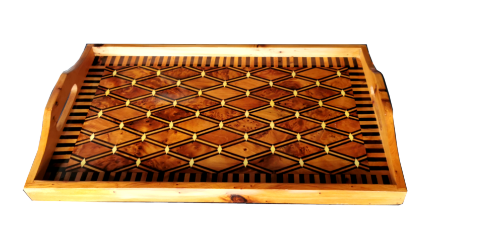 T10- Marquetry Inlaid Tray Thuya Burl/18.8x11x1.9" - Image 2