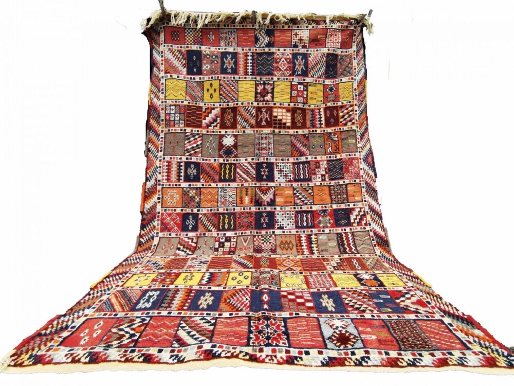 62-TML262158- Authentic Colourful Moroccan Carpet /8.6x5.2 ft- Vibrant Handmade Berber Rug Hand Woven Of Camel Wool