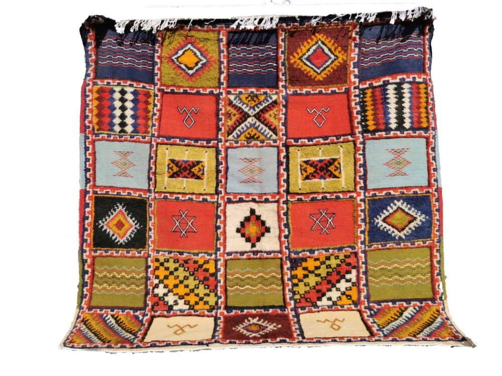 9-7TSM146140- Handmade Camel Hair Moroccan Square Rug. Vibrant Berber Carpet 4.8x4.6ft