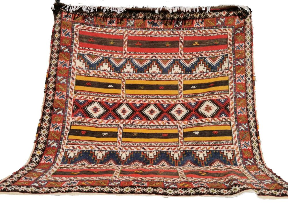 70-TML220210- Handmade Square Moroccan Berber Rug. Camel Wool Carpet- 7.2x6.8 ft