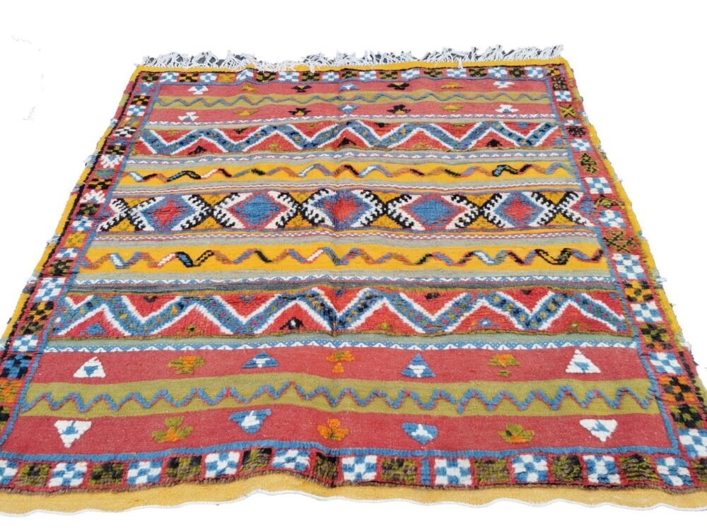 52-TSM150150- Authentic Colourful Square Moroccan Carpet /Vibrant Handmade Medium Berber Rug Hand Woven Of Camel Wool . 4.9x4.9ft// 150x150cm - Image 2