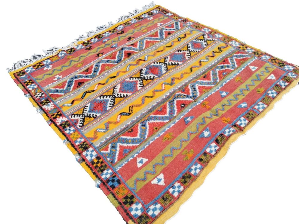 52-TSM150150- Authentic Colourful Square Moroccan Carpet /Vibrant Handmade Medium Berber Rug Hand Woven Of Camel Wool . 4.9x4.9ft// 150x150cm - Image 3