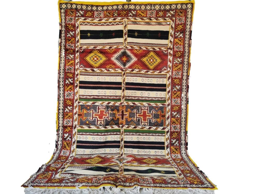 82-TML250150-Traditional Handmade Moroccan Berber Rug made of Camel Hair 8.2x4.8 ft Genuine Berber Carpet 250x148 cm