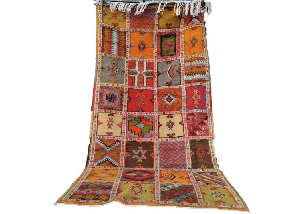 101TSM207103- Handmade Square Moroccan Berber Rug. Camel Wool Carpet-6.8×3.4ft