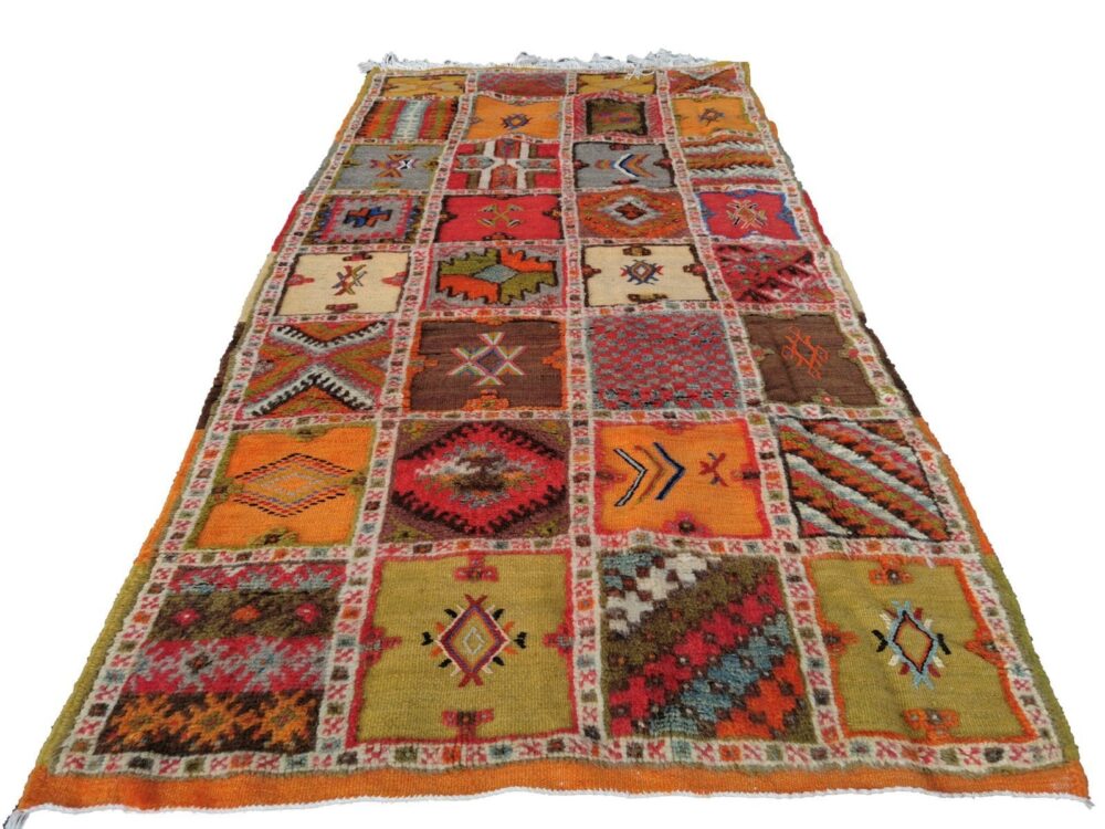 101TSM207103- Handmade Square Moroccan Berber Rug. Camel Wool Carpet-6.8×3.4ft - Image 2