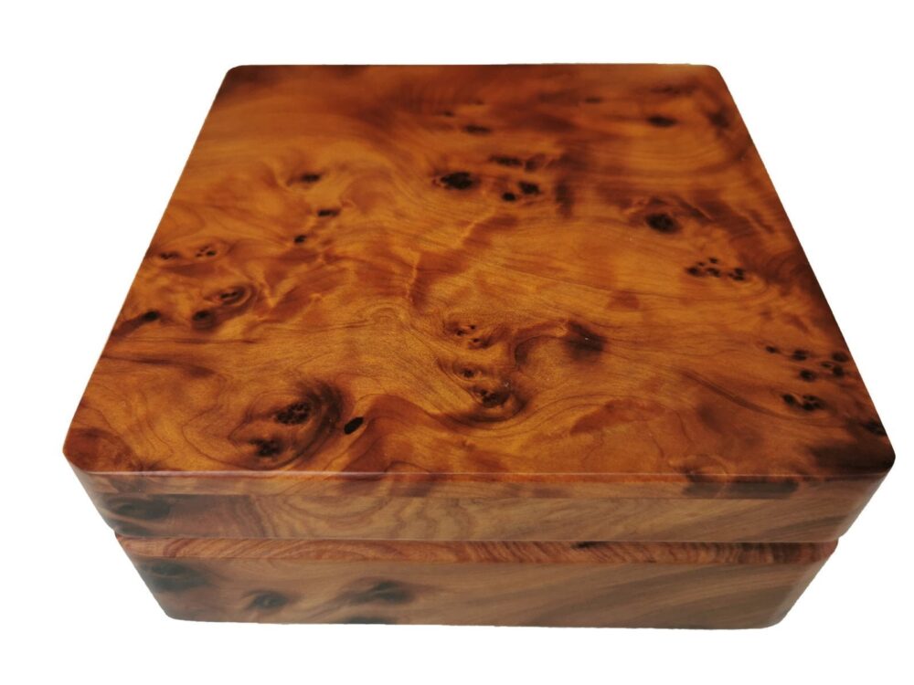 T125- Handmade Square Wooden Burl Box. Jewellery/Cufflinks Box 5.1x5.1 ft - Image 2