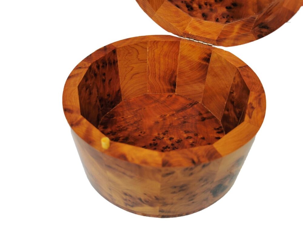 T134- Art Deco Handmade Wooden Burl Box. 6.2x5.5 inch -Jewellery/Cufflinks Box 16x14 cm - Image 2