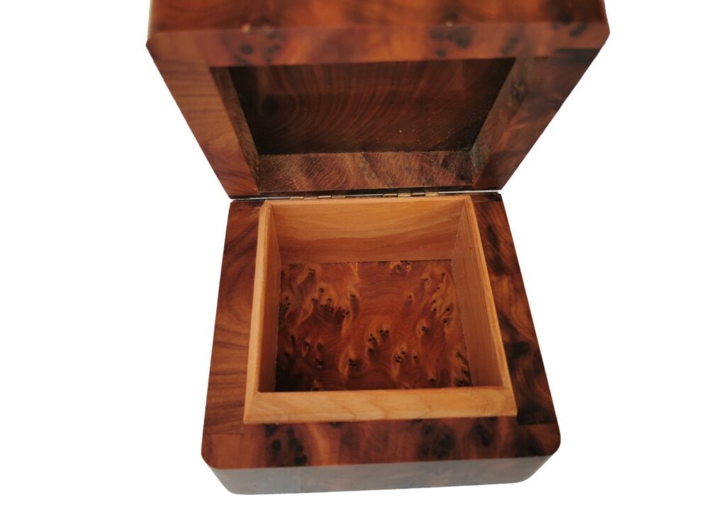 T126- Handmade Inlaid Wooden Burl Box. Inlaid Jewellery/Cufflinks Box 3.9x3.9 inch - Image 5