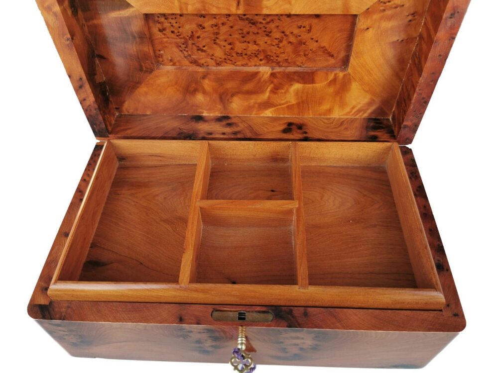 T136-10.2x10.2x4″ Luxurious Jewelry box made of the Thuya Burl and inlaid with Ebony wood  - Image 5