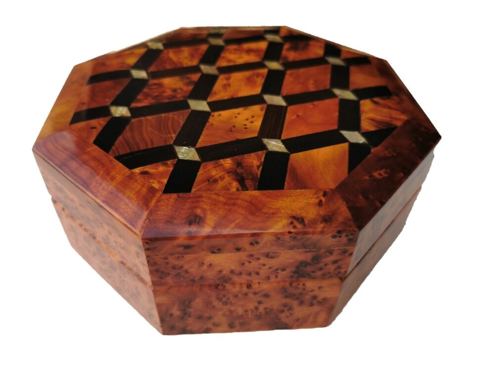 T139-Jewellery, Cufflinks Box. 6.2x6.2x2.7" Handmade of Thuya Burl 12x8x4.7″ Christmas gift