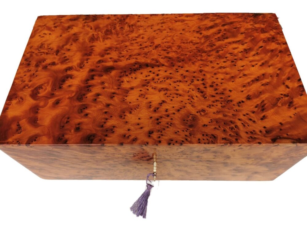 T147- Luxurious Thuya Burl Large Jewellery Box. 15.7x9.4x6.6" - Image 5