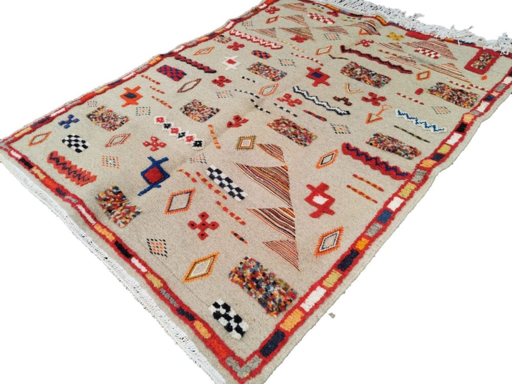 R193- Handmade Small Colourful Moroccan Berber Rug. Camel Wool Carpet-439x3.6 ft 150x112cm - Image 3