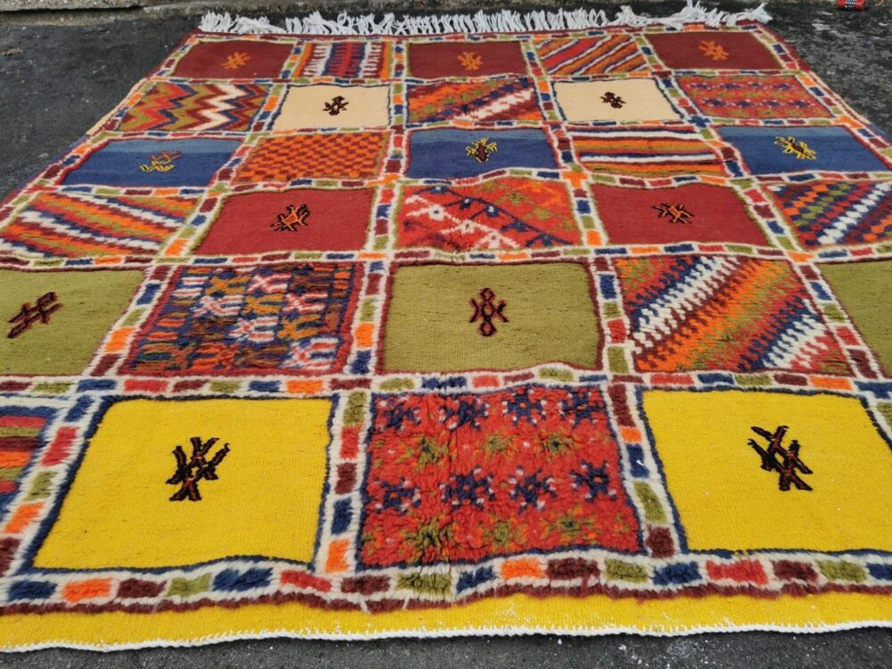 R188-Handmade Medium Colourful Moroccan Berber Rug. Camel Wool Carpet-5.2x4.5 ft 160x140cm - Image 3