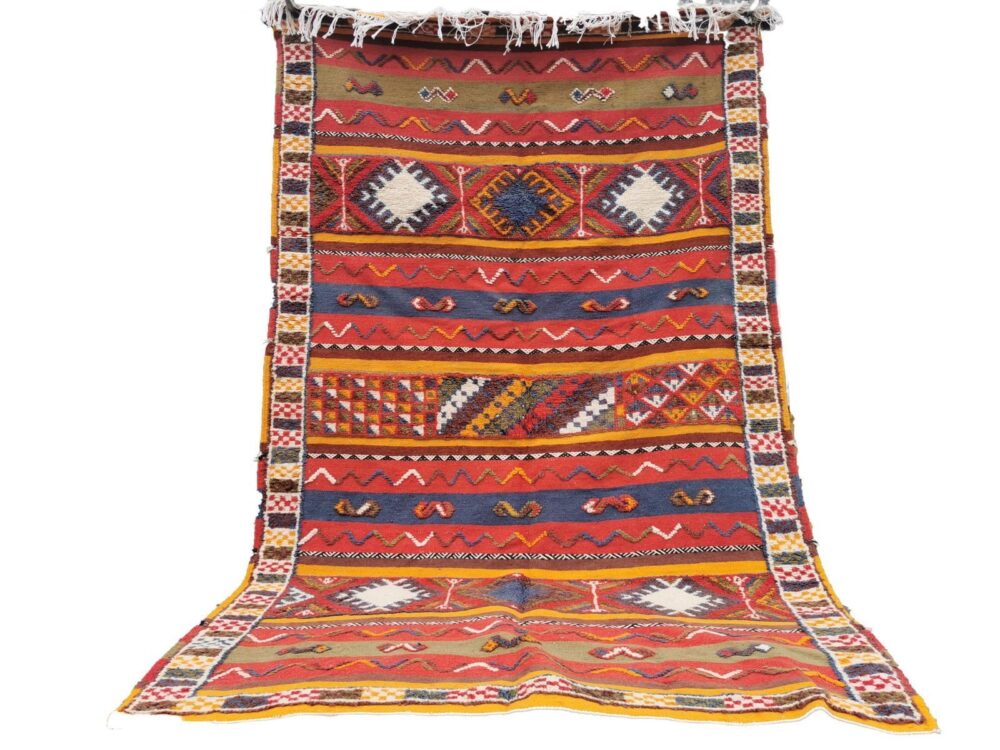 111-TML250155 Handmade Large Colourful Moroccan Berber Rug.250x155 cm. Camel Wool Carpet