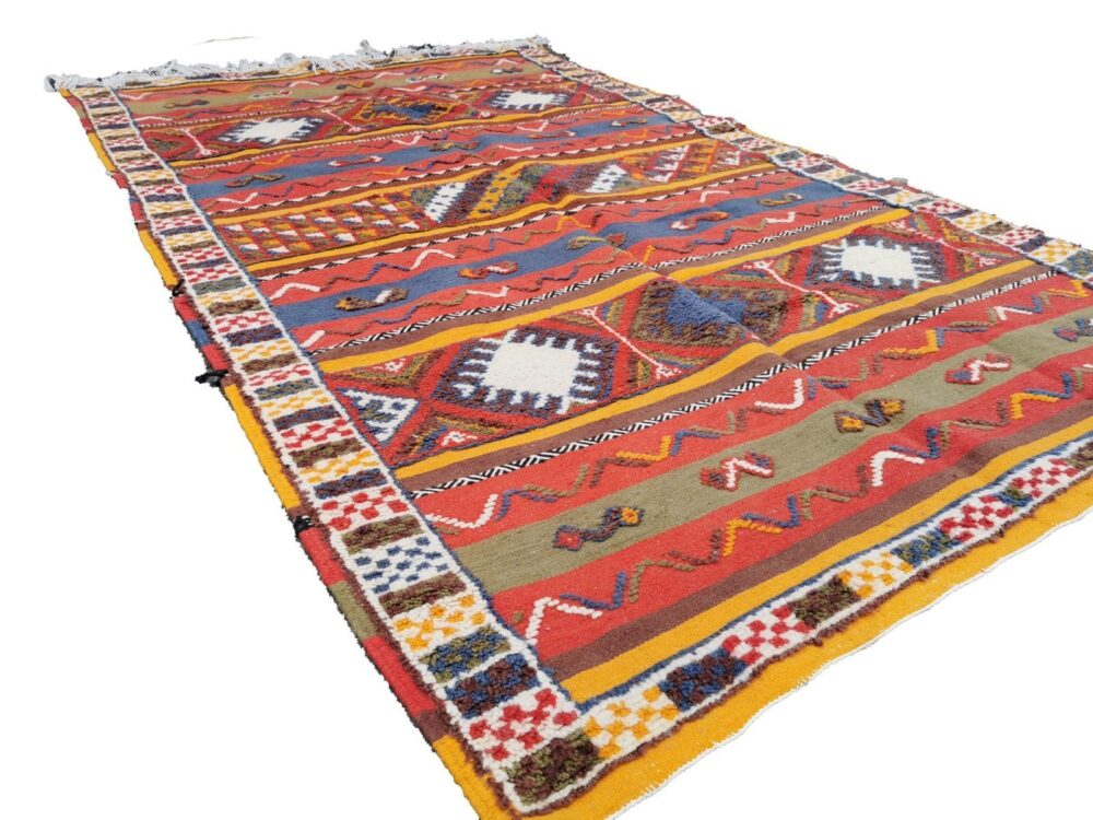 111-TML250155 Handmade Large Colourful Moroccan Berber Rug.250x155 cm. Camel Wool Carpet - Image 3