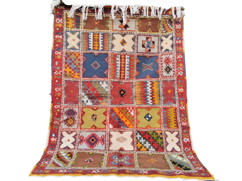 1- Handmade Colourful Moroccan Berber Rug. Camel Wool Carpet- 5.2×3.7 ft 160x114cm