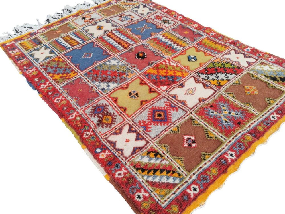 1- Handmade Colourful Moroccan Berber Rug. Camel Wool Carpet- 5.2×3.7 ft 160x114cm - Image 4