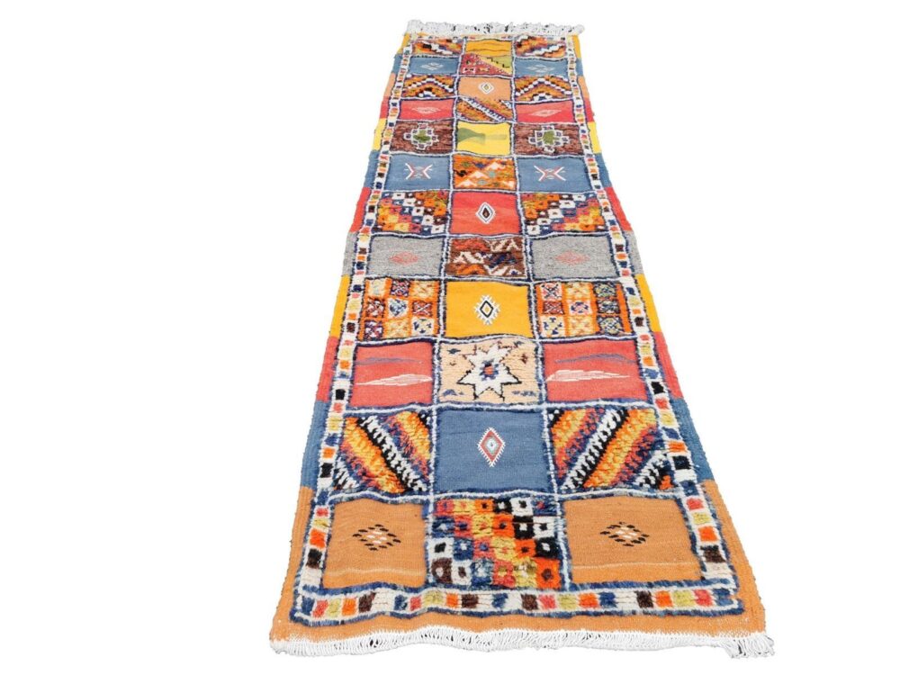 R217- Handmade Colourful Moroccan Berber Runner . Camel Wool Carpet- 8.5x2.3 ft 260x73cm - Image 2