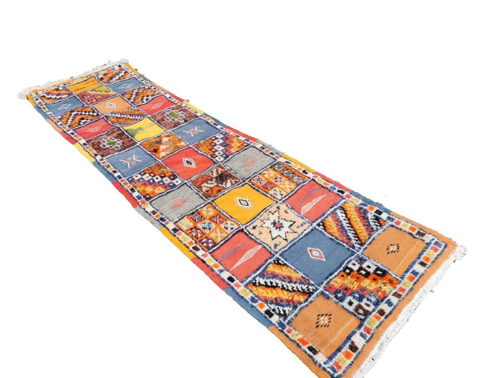 R217- Handmade Colourful Moroccan Berber Runner . Camel Wool Carpet- 8.5x2.3 ft 260x73cm - Image 3