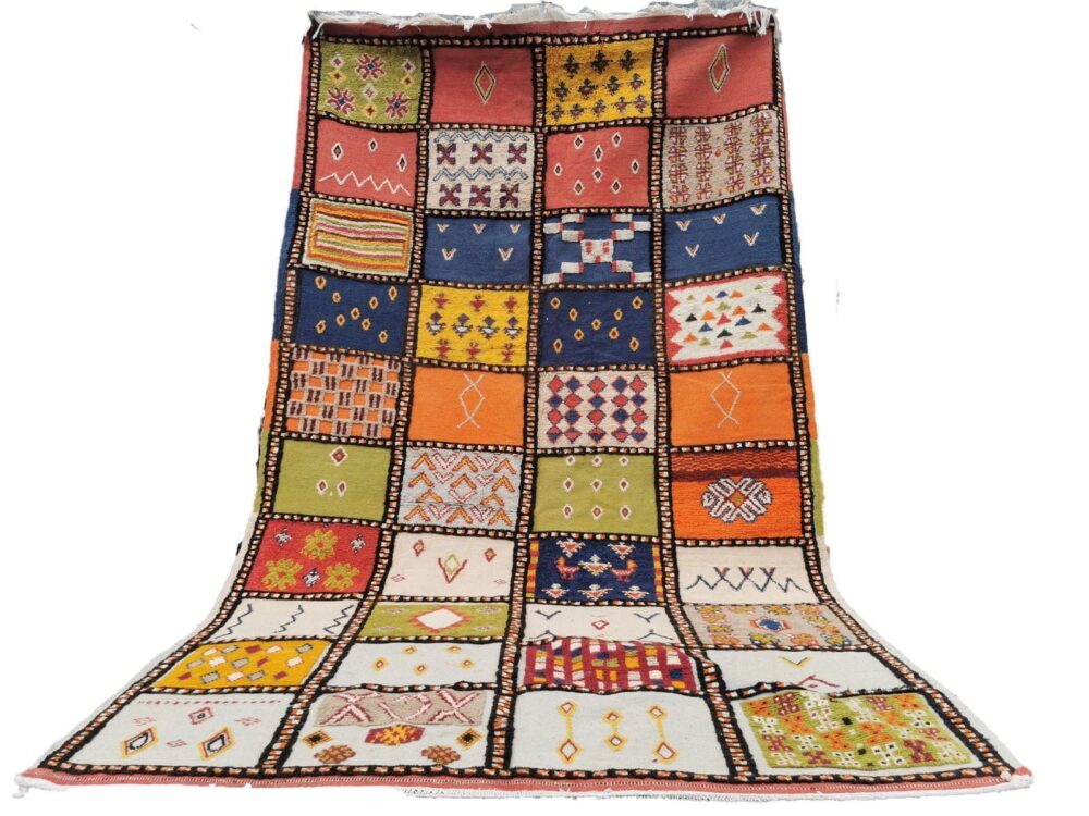 R219- Handmade Colourful Moroccan Berber Rug. Camel Wool Carpet- 8.8x5.2 ft 270x160cm