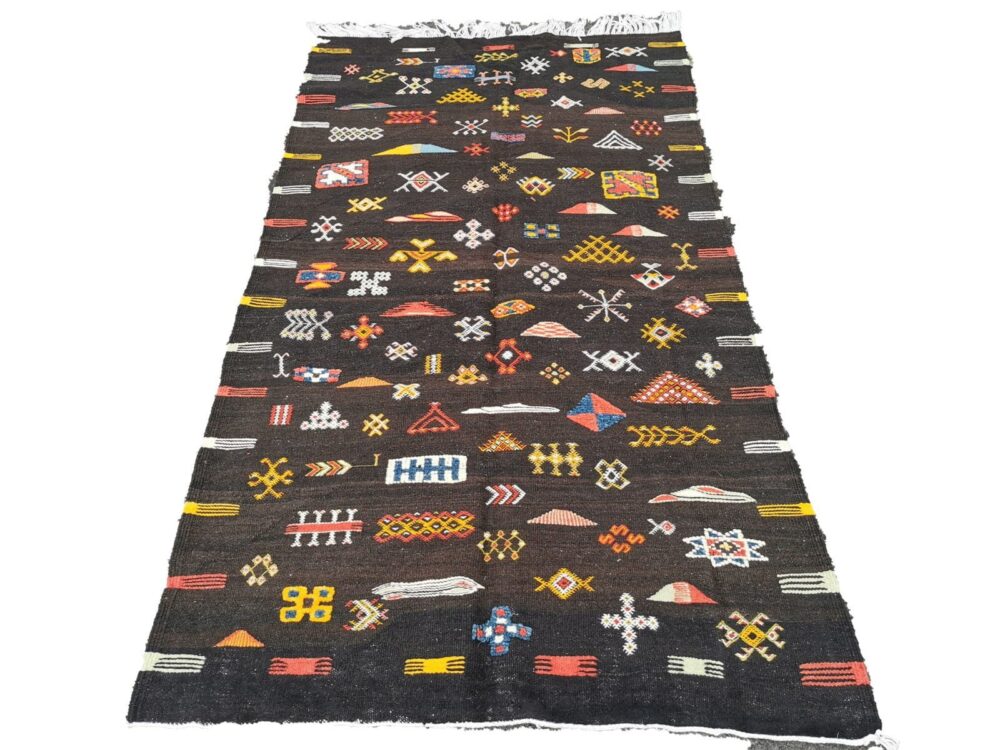 R220- Handmade Colourful Moroccan Berber Rug. Camel Wool Carpet- 6.5x3.3 ft 200x102cm - Image 2