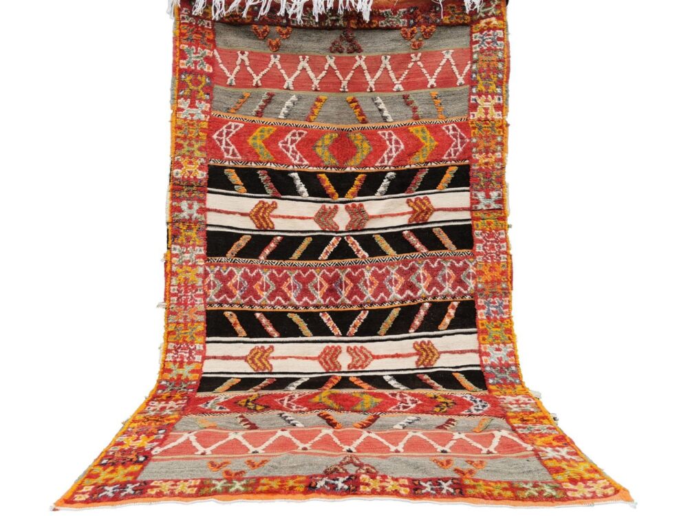 R121- Handmade Colourful Moroccan Berber Rug. Camel Wool Carpet- 8.5x5.3 ft 260x162cm